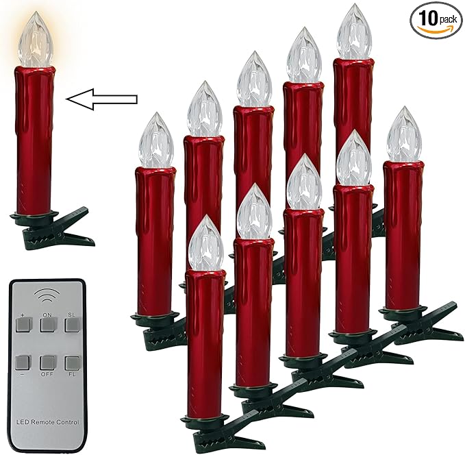Candlesticks LED Taper Candle,Red Remote LED Candle Sticks Battery Operated Chandelier Flameless Candles with Clip,Flickering Warm White Lights for Wedding Party Women Gifts,RED-LED