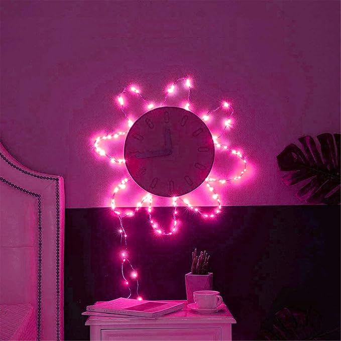 RUICHEN 20 Ft 120 LED USB Fairy String Lights with On/Off Switch, Waterproof Copper Wire Lights for Bedroom Wall Ceiling Wreath Christmas Easter Valentines Day Wedding Party, Pink