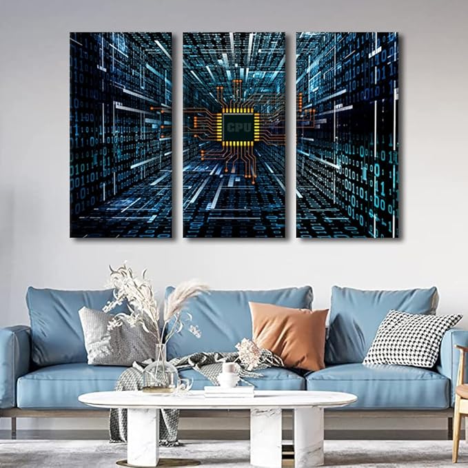 Canvas Art Wall Decor Technology Digital Art Bedroom Wall Art CPU Concept Pictures for Living Room Computer Chip Wall Painting Contemporary Wall Art Stretched and Framed Ready to Hang (40"Wx60"H)