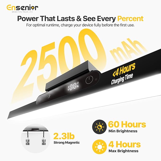 Under Cabinet Lights Wireless, Remote Control Rechargeable Light Bar with Timer, Magnetic LED Battery Operated Lights with Digital Display, Dimmable Touch Stick on Lights for Kitchen, Mirror 2500mAh
