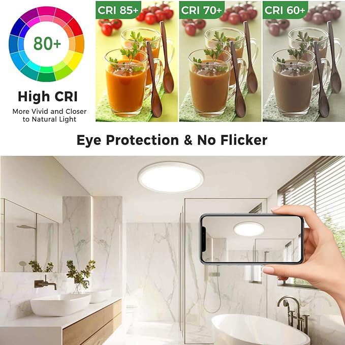 zemty 6Pack 13 inch White LED Flush Mount Ceiling Lights, Dimmable 5 Color Temp (3000K-6500K), 24W 2400LM Bright Round Light Fixture for Kitchen/Bathroom/Bedroom/Office