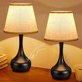 Touch Table Lamp for Bedroom Set of 2, Farmhouse 3-Way Dimmable Table Lamps for Nightstand with Fabric Shade, Lamps for Living Room，Desk Lamps for Home Office, Black Lamp for Bedroom