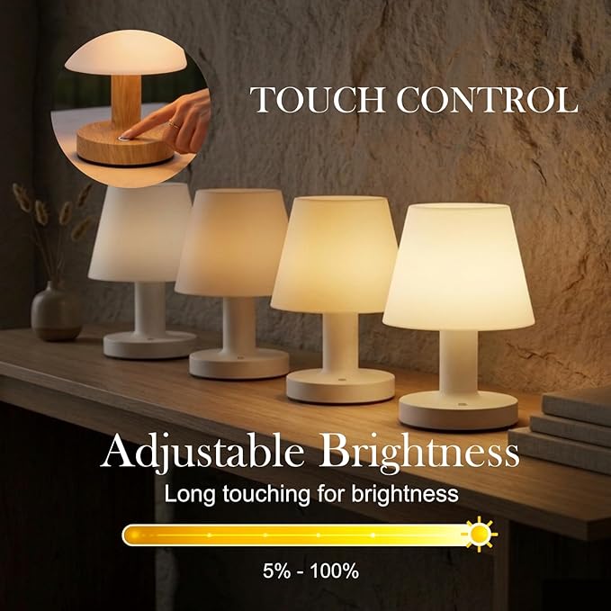 Cordless Table Lamp, Rechargeable Table Lamp, Waterproof Shower Lamp, 5200mAh Small Table Lamps, 3-Color Dimmable Touch Light, Portable Outdoor and indoor table lamp, Bedside night light (White)