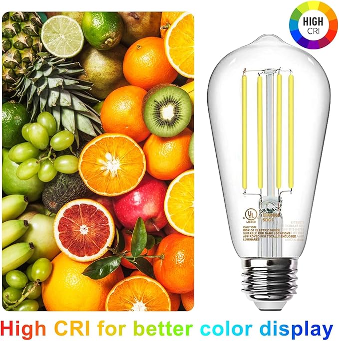TJOY 6 Pack E26 Base Vintage LED Edison Light Bulbs, 60W Equivalent Dimmable, 4000K Natural White, 8W ST58 LED Filament Bulbs, 800Lumens, CRI80+, Antique Glass Style for Home, Bedroom, Farmhouse