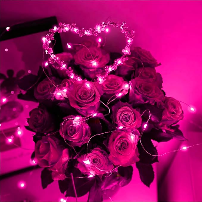 LAMPHOME 20 Pack Pink Fairy Lights, Battery Operated Valentine String Lights, 20 LED on 6.6FT Firefly Fairy for Wedding Party Mason Jar Christmas Bedroom Galentine's Day Valentines Day Decoration
