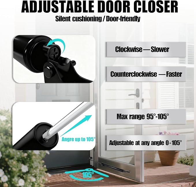 Screen Door Closer,Storm Door Closer -Lasts for 10 Years Heavy Duty - for (Medium and Heavy Weight) Storm, Screen, & Security Doors - New Doors or Replacement for Previous Units (Black)