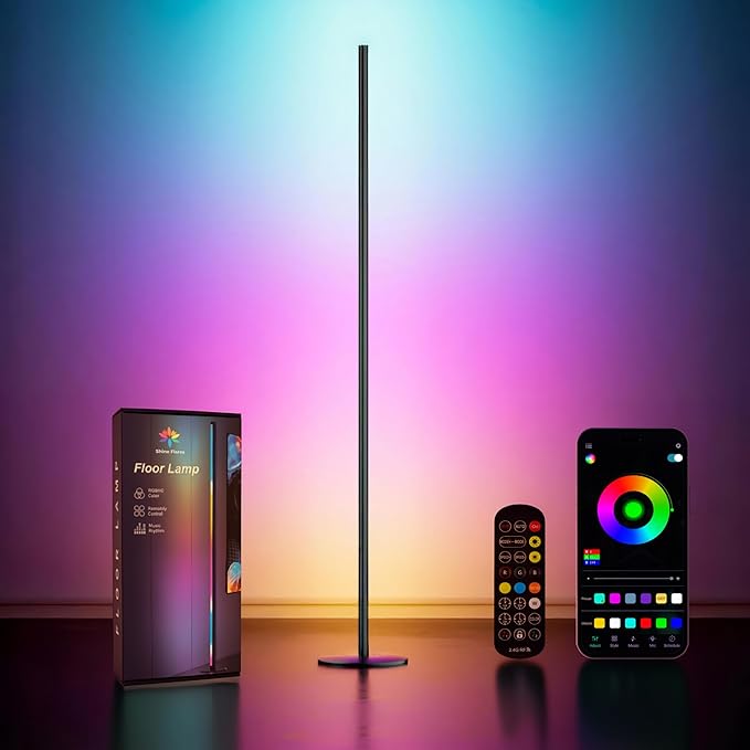 Smart RGBIC Corner Floor Lamp with App & Remote Control, Music Sync LED Ambient Light,16 Million DIY Colors,1500 Lumens 80+ Scenes, Color Changing Standing Lamp for Living Room, Bedroom & Gaming Setup