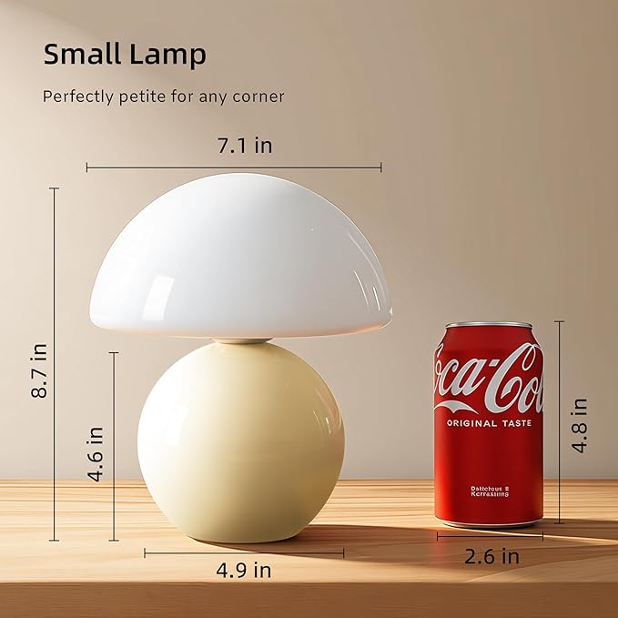 Mushroom Lamp Table Lamp for Bedroom,Desk Bedside Small Lamps for Living Room Night Stands,Mushroom Decor Cute Mini Modern Mid Century Lamps,Unique Aesthetic Home Living Room Decor(Cream)