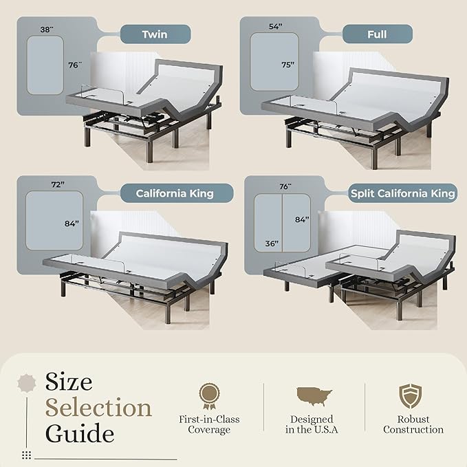 Sven & Son Harmony Adjustable Bed Base, Head and Foot Lift, Massage, Under-Bed Lights, USB, Memory, Zero Gravity Smart Frame - Full