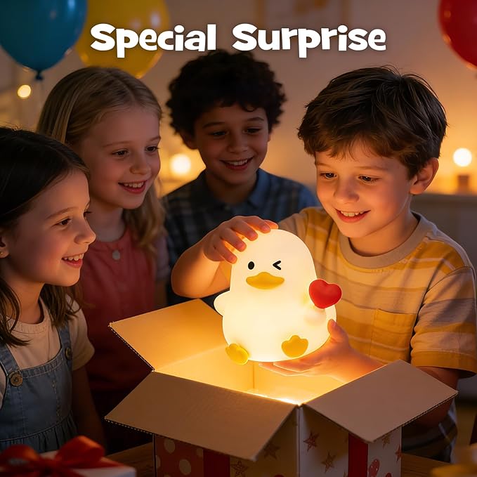 Duck Night Light Squishy Silicone Nursery Breastfeeding Nightlight with Timer 3-Level Warm White & RGB Color Modes Cute Duck Lamp Rechargeable Touch Bedside Desk Animal Lamp for Bedroom Dorm Decor