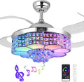 BAYSQUIRREL 42-inch Retractable Ceiling Fan with Light and Remote/APP Control, Bluetooth Ceiling Fans with Speaker, RGB-LED Light 6 Speeds Reversible Blades,Flush Mount Chandelier Crystal Ceiling Fan