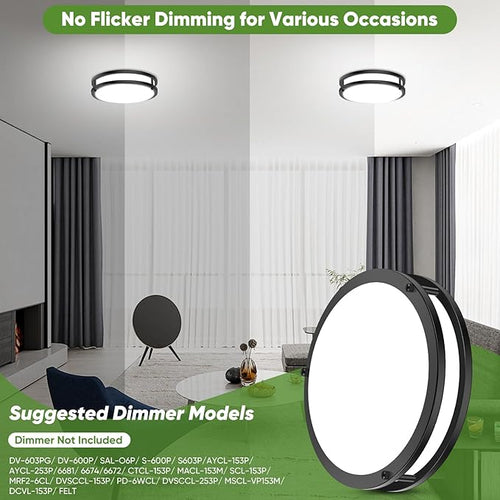 10 Inch LED Flush Mount Ceiling Light, Black Kitchen Lighting Fixture with 2700K/3000K/4000K/5000K/6500K 5 Color Adjusted, Dimmable Modern Round LED Light for Bedroom Living Room Laundry, 1-Pack