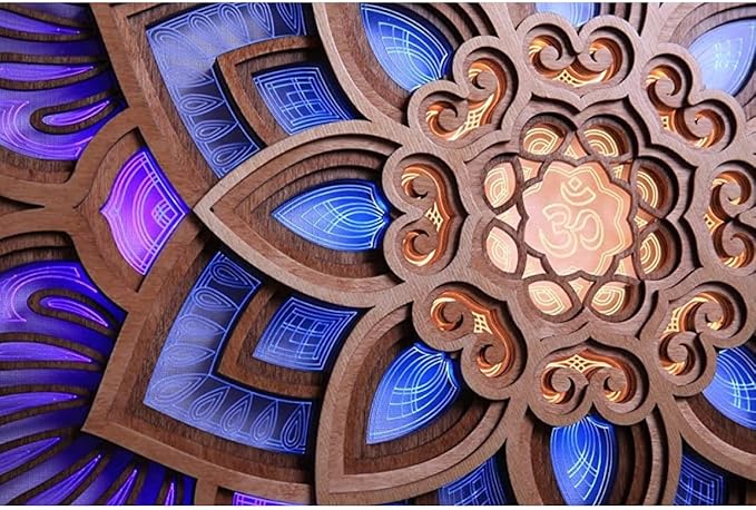 Ckuakiwu Mandala Yoga Room Night Light Led, Yoga Room Led Night Light, Creative Dream Wooden Hanging Wall Light Living Room Bedroom Wall Decoration, Diameter 11.8Inch
