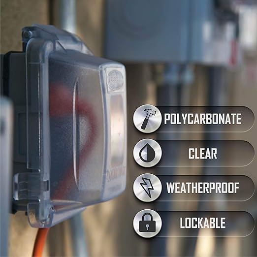 Feit Electric Smart Outdoor Plug, WiFi Waterproof Plug, 2 Grounded Sockets & TayMac MM410C Single Horizontal/Vertical Mount 1-Gang Weatherproof in-Use Electrical Outlet Cover, 2.75 in, Clear
