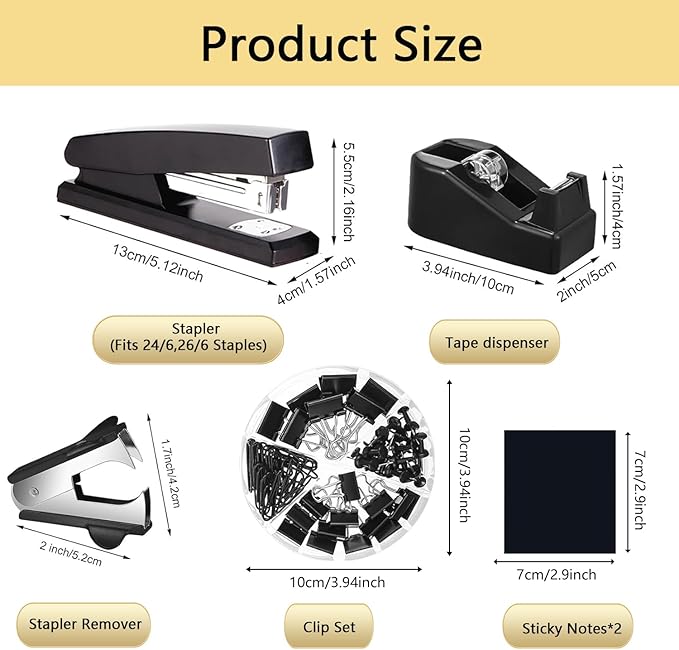 Office Supplies,Desk Accessories,with Stapler, Tape Dispenser,Desk Organizer,Folding Phone Holder,Pen,Journal Notebook,Scissor,Staple Remover,Staples,Clear Tape,Sticky Notes,Paper Clips,Bookmark,Ect