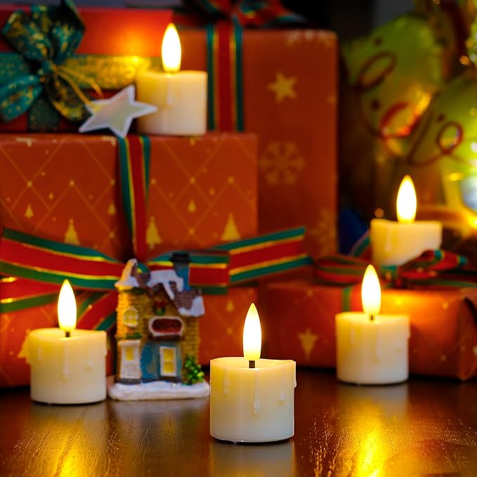 Rechargeable Flameless 1.6" x2.5" Tea Light Candles with Remote & Type-C Charging Cable, Timer LED Flickering Ivory Plastic 6pcs Mini Dripping Wax Votive Tealight