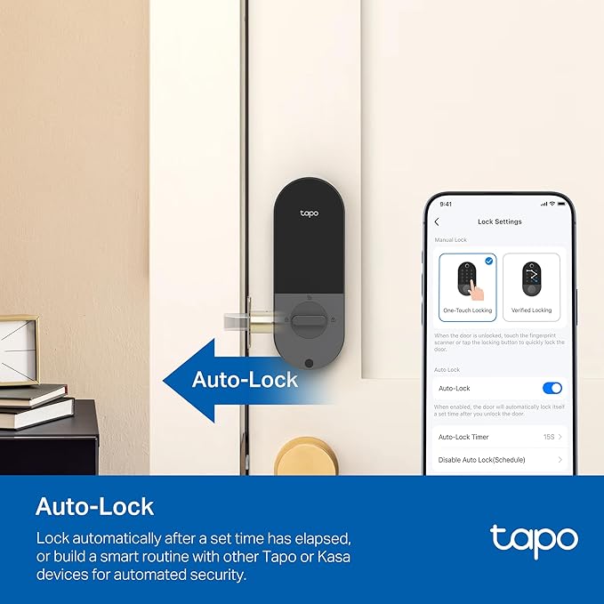 Tapo Smart Wi-Fi Door Lock, Deadbolt | Keyless Entry, Fingerprint Recognition, Touchscreen Keypad & in-App Monitoring with Scheduled Access|1-Year Rechargeable Battery | BHMA Grade 2 | DL110