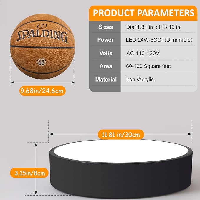 Black LED Flush Mount Ceiling Light,Modern Round Lighting Fixture, Dimmable Ceiling Lamp for Hallway,Kitchen,Entryway,11.8 Inch