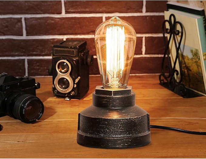 Boncoo Small Touch Control Table Lamp Base, Industrial Touch Light Vintage Edison Bulb Base, Dimmable Bedside Nightstand Accent Light for Living Room Bedroom, Antique Steampunk Style