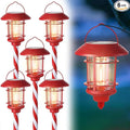 Dynaming 6 Pack Dual Use Solar Christmas Path Lights Outdoor, Hanging Lantern Solar Garden Light with Edison Bulb, Xmas Pathway Markers, Auto On/Off Candy Cane Lights for Patio Yard Walkway Driveway