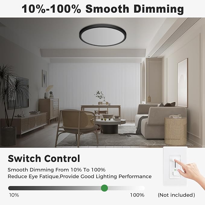 zemty 1Pack Black LED Flush Mount Ceiling Lights, 19Inch 36W Dimmable 5 Color Temp (3000K-6500K), Large Bright Light Fixture for Bedroom LivingRoom DiningRoom Office