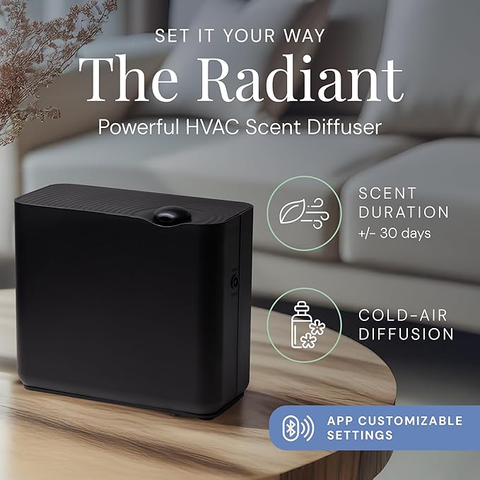 Air Esscentials The Radiant Smart Scent Air Machine – Large, Waterless Nebulizing Oil Diffuser for Whole Home & Commercial Use, Bluetooth/App Control, Covers 4,000 sq. ft., Black