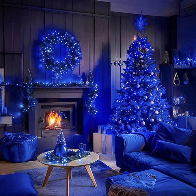 JMEXSUSS 8 Pack 50 LED Blue Fairy Lights Battery Operated, Twinkle Blue Christmas Lights Indoor Outdoor Decorations