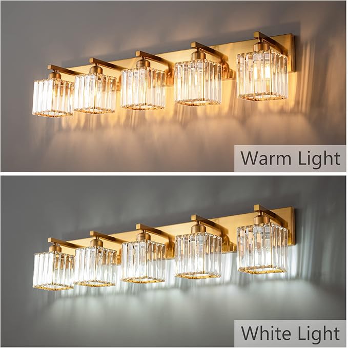 19.5" KnurledBrassWallSconcesSetof2,BronzeBathroomVanityLightFixtureswithWaterRipplesGlassTube,ModernLampforBedroom,LivingRoom,Hallway,Staise,Mirror,Kitchen