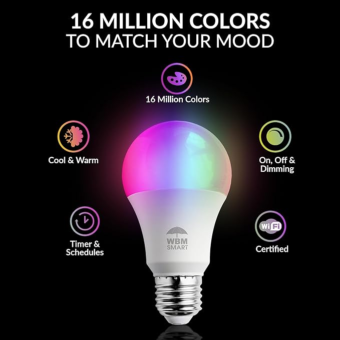 Himalayan Glow Color Changing LED Light Bulb, RGB Lights & Dimmable, WiFi Control Multicolor Bulb,Best for Home Décor, Compatible with Alexa, Google Home & Mobile App, 4 Count