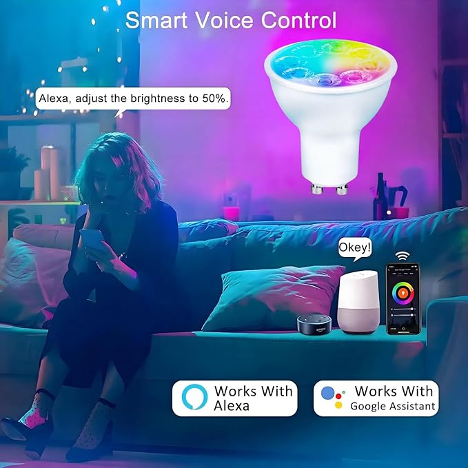Smart Gu10 LED Bulbs Dimmable Color Changing,Gu10 RGB Bulb, WiFi & Bluetooth LED Bulb Work With Alexa Google, Adjustable 16 Million Color And Music Sync,For Living Roomn Bedroom Office Hotel Etc.2Pack