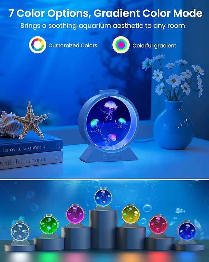 Jellyfish Lamp, 7-Color Changing Jellyfish Aquarium Light for Relax, Mood Lamp for Home, Office & Bedroom Decor, Gifts for Kids Teens Girls Boys Adults (White)