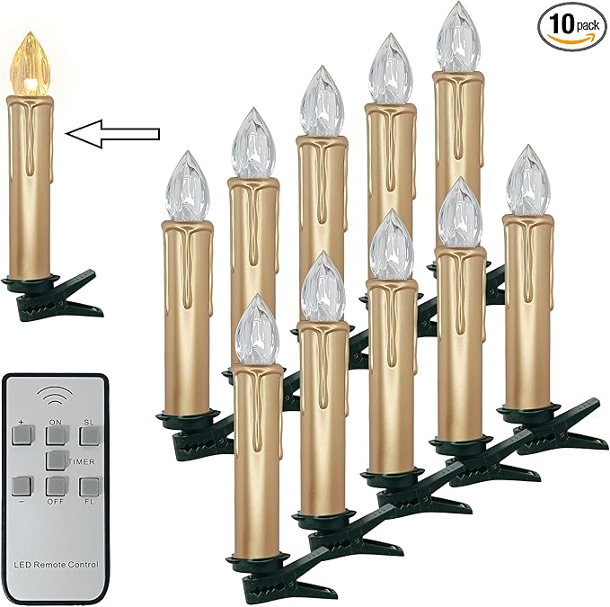 Short Candlesticks LED Taper Candle,4inches Remote Candle Sticks Gold Battery Operated Chandelier Flameless Candles with Clip Flickering Warm White Lights for Wedding Party Baroque Chandelier