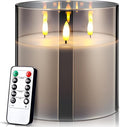 Retisee 6'' x 6'' Extra Large Flameless Candles, 3 Wick Glass Large Candles with Remote Control and Timer Function, Real Wax LED Pillar Flickering for St. Patrick's Spring Party Decor(Gray,1 Pcs)