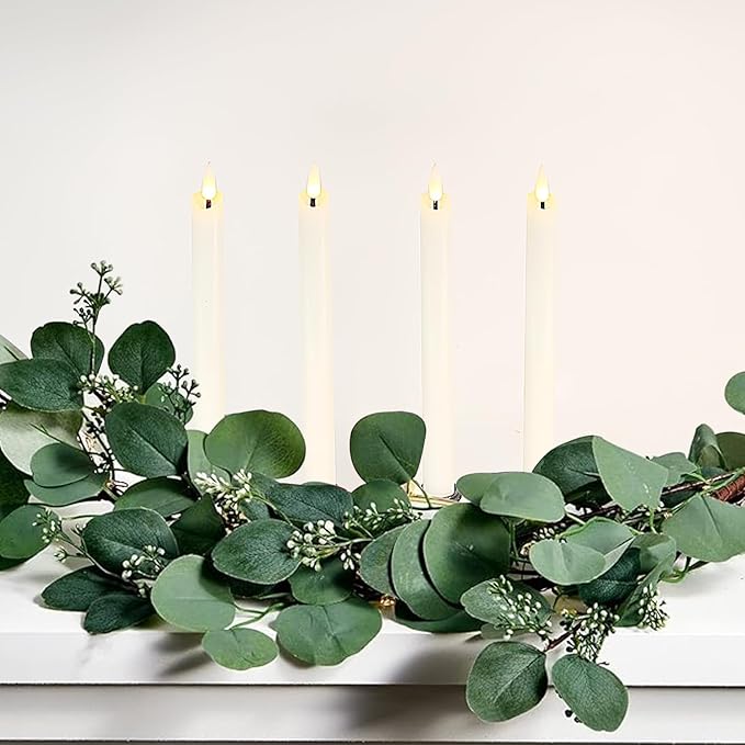 salipt Flameless White Taper Candles Flickering with Timer and 10-Key Remote, Battery Operated LDE Warm 3D Wick Light Window Candles Real Wax Pack of 12, Christmas Home Wedding Decor(0.78" X 9.64")