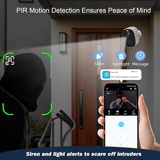 5G/2.4GHz WiFi Security Cameras Wireless Outdoor,2K Battery Home Security Camera with AI Detection,Siren, Surveillance Indoor Home Camera, Color Night Vision,2-Way Talk,IP65, Cloud/SD, Works Alexa