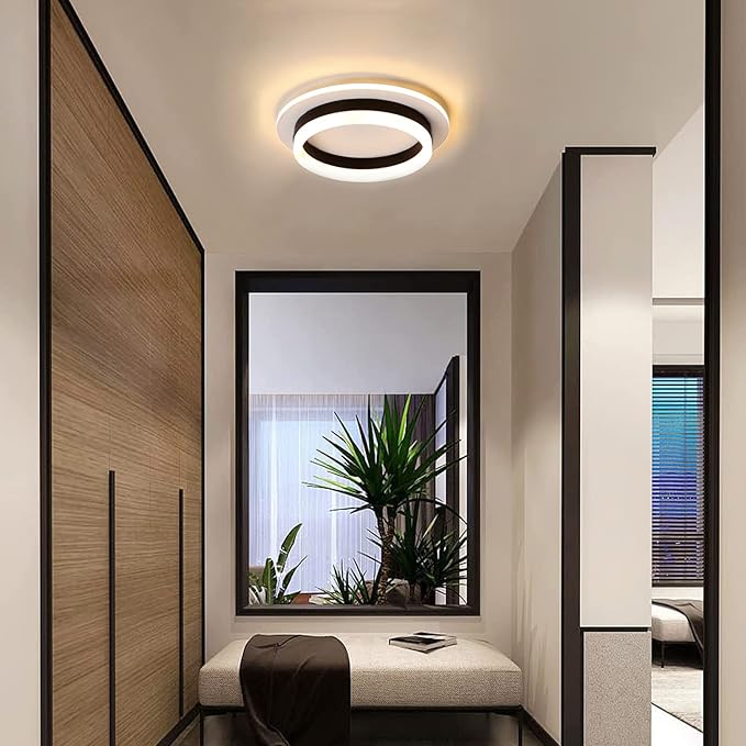 Round Modern LED Flush Mount Ceiling Lamp, 24W LED Light Fixture, Black Small Hallway Ceiling Light for Dining Room, Bedroom, Kitchen, Bathroom, Entryway Lighting (Warm White, 3000K)