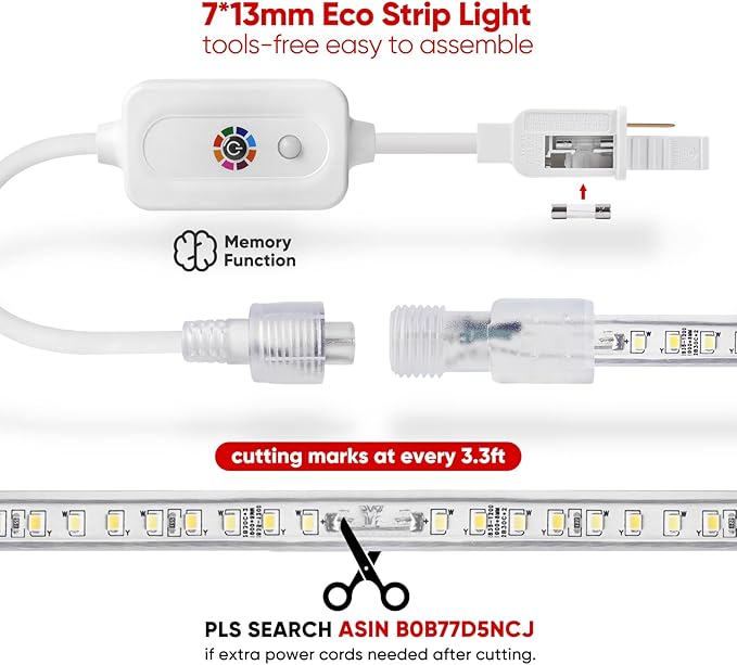 Shine Decor LED Strip Light Connectable, CCT 2800-6000K Warm-Cool Changing Tone for Room, 131FT 120V Plug-in Outdoor Rope Lighting Cold Resistant Waterproof ETL Listed, Remote Timer Available