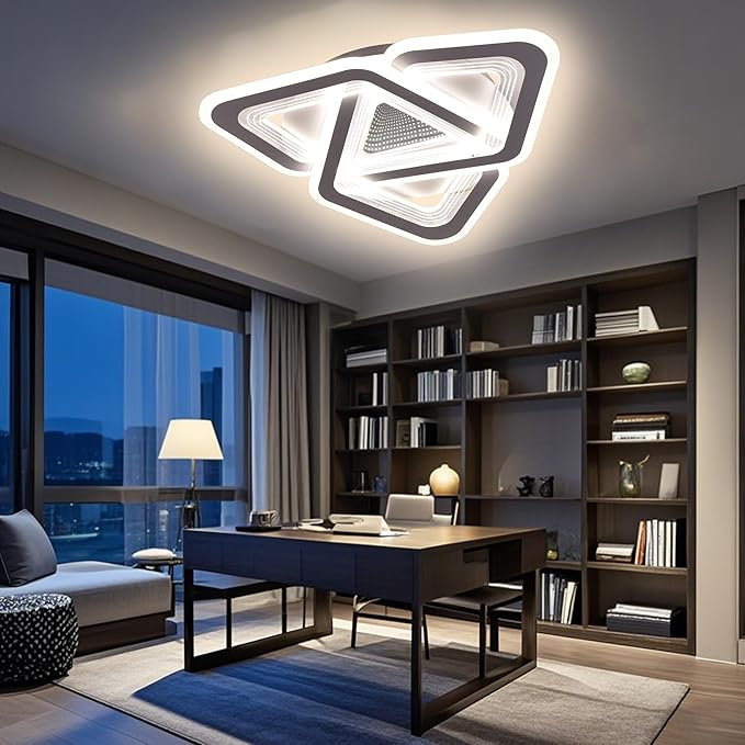 20-inch Triangle Ceiling Light Fixture Dimmable LED Bedroom Light with Remote & App Control, Unique Modern Flush Mount Lights Easy to Install, 80W Super Bright for Low Ceiling in Living Room