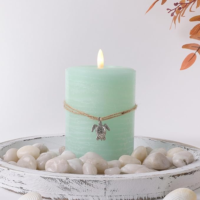 LumiPur Signature Coastal Collection Natural Glow Flickering Flameless LED Wax Pillar Candle (3.5" x 5", Sea Foam Green)