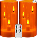 Da by Flameless Candle, Battery-Powered Candle with Remote Control and Timer, LED Three-Wick Pillar Candle, Romantic Wedding, Perfect Home Décor, 2 Pack (Orange)