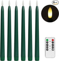 Green Flameless Taper Candles with Remote Control - 11 Inch LED Candlesticks Battery Operated, Realistic 3D Flame with Wick, Timer, Christmas Decor - Set of 6
