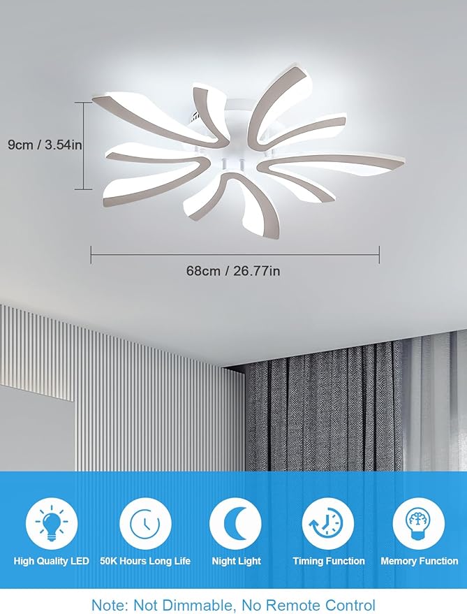 Goeco Modern Ceiling Light, 27.5'' LED White Acrylic V-Shaped Flush Mount Ceiling Lights, 6500K Ceiling Light Fixture for Living Room, Dining Room, Bedroom, Kitchen