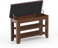 Shoe Bench for Entryway, Solid Rubberwood Shoe Bench with Hidden Storage, Adjustable 2-Tier Shelves & Soft PU Leather Seat, Shoe Rack Durable Easy Assembly for Hallway or Bedroom - Brown, 31.5"