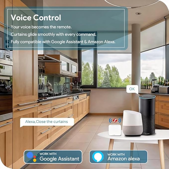 Smart ZigBee Roller Shade Motor Retrofit, Tuya App Control Electric Blind Motor, 5000mAh Rechargeable, Compatible with Alexa & Google Home, High Torque Kit (10 N.m for Φ50mm (2") Groove Tube)