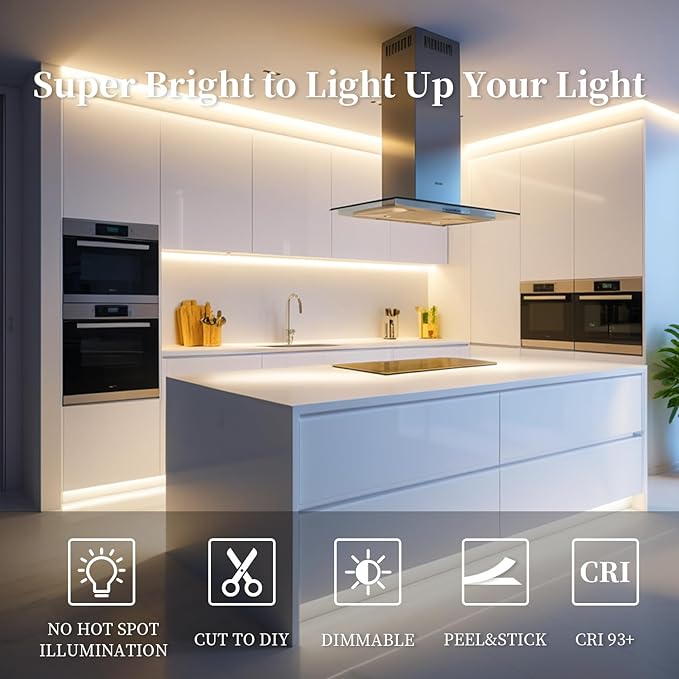 iNextStation 32.8ft/10M Warm White COB LED Strip Light, CRI 93+ Light Strip, 3000K Color Temperature COB LED Lights, 8mm Width LED Tape Lights, Dimmable COB Strip Light for TV Backlight(No Plug)