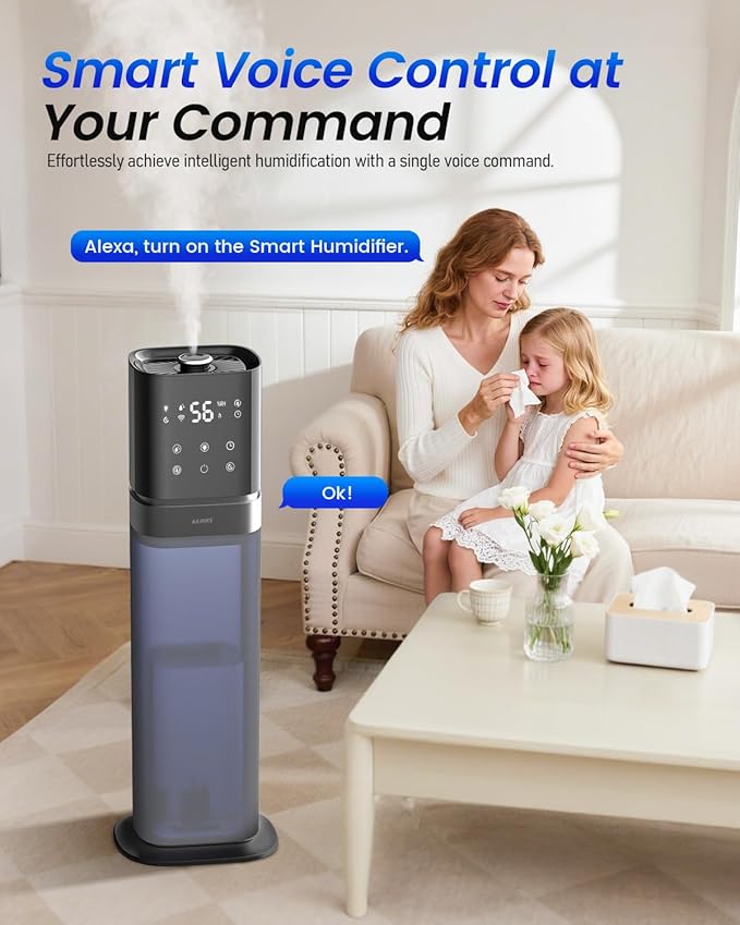 Humidifiers for Bedroom 2.1Gal/8L, Smart Humidifier Large room, Cool Mist Humidifiers for Bedroom Large Room with Extended Tube, WIFI App&Voice Control, Humidifiers for Home Baby Plants, Blue