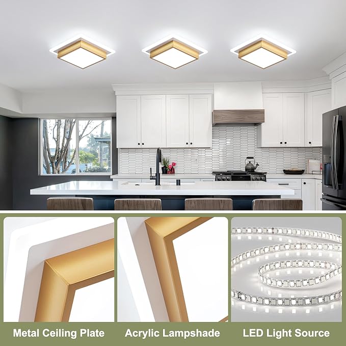 Modern LED Ceiling Light, Hallway Ceiling Light, 6000K Cold White Flush Mount Ceiling Lamp, Square Hallway Lighting Fixtures for Living Room Bedroom Bathroom Kitchen