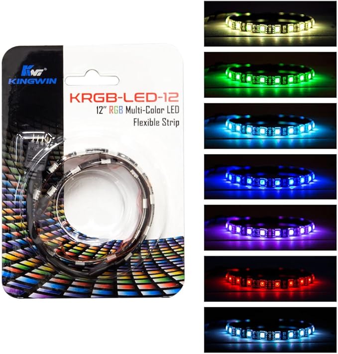 Kingwin RGB LED Strip Lights, LED Light Strip For Computer Case, PC, Laptop, Home, Office, and Background Lighting. Ultra Bright 5050 SMD Strip Lights, 12 Inches [Asus Aura RGB Compatible]