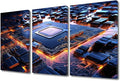 Visual Art Decor 3 Pieces Canvas Wall Art Computer Processors CPU Picture Prints Art Work for Home Circuit Board Pictures Modern Wall Art for Bedroom Bathroom Office Framed Ready to Hang (36"Wx24"H)