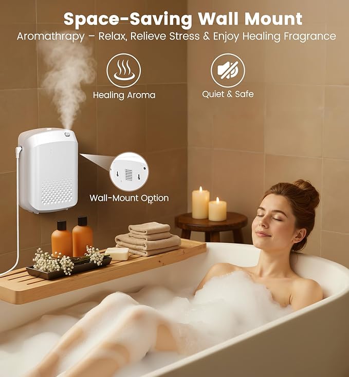 Waterless Essential Oil Diffuser 3000 Sq.Ft Coverage for Large Home Hotel Office, 400ml Cold Air Scent Machine, Bluetooth App Control, No-Noise Aroma Diffuser Wall Mount Gift for Mom for Her